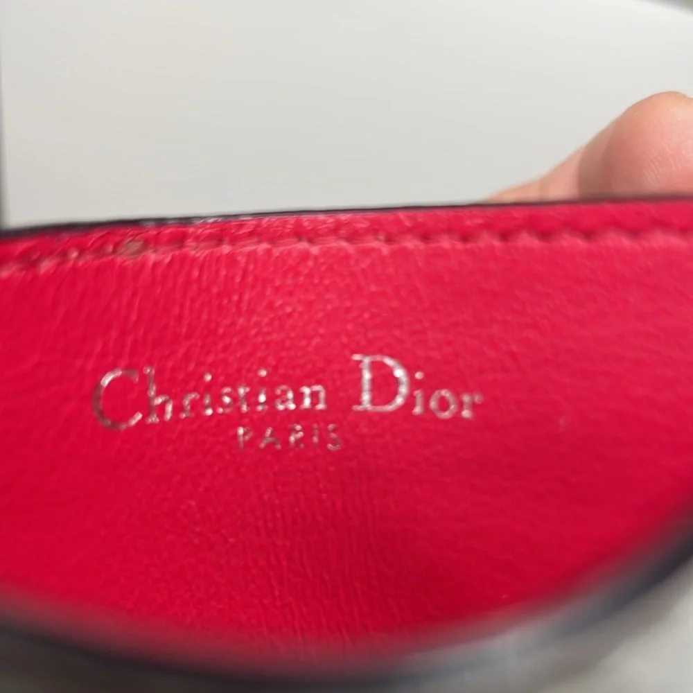 Christian Dior Blue and White Leather Card Holder with Logo Charm